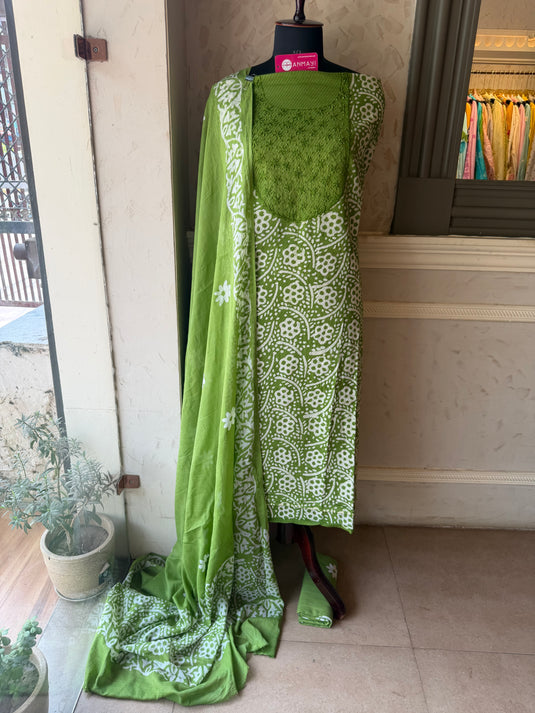 Knot work yog neck batik print cotton suit set