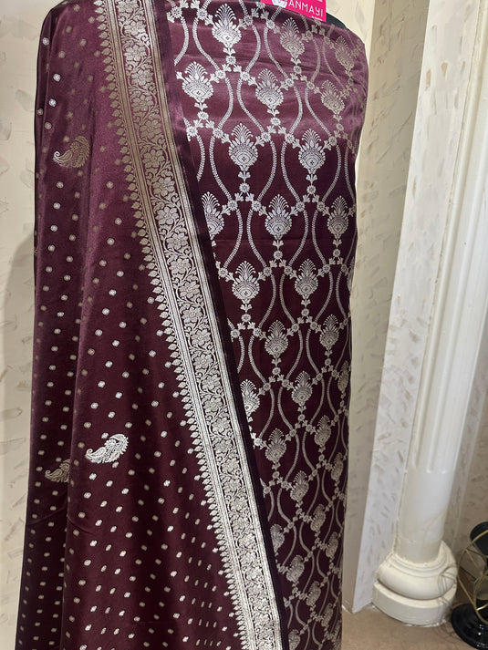Pure Banarasi silk with silver weaves