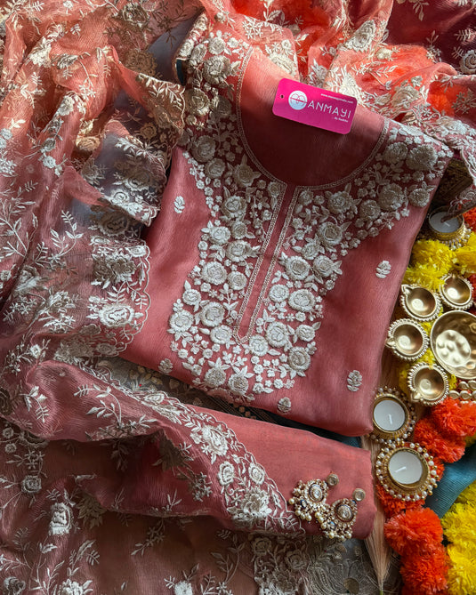 Parsi embroidered crushed silk suit set