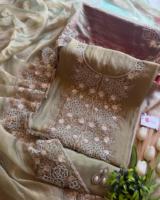 Tissue metallic embedded stone work suit set