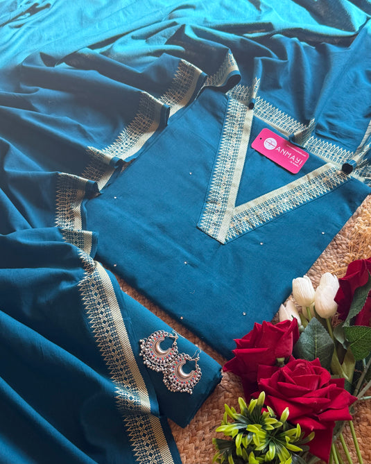 Handloom V neck South cotton suit set