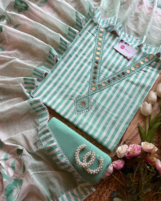 Candy Pop stripe cotton mirror neck suit set