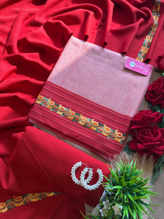 Kullu weaves merino wool coloured border suit set