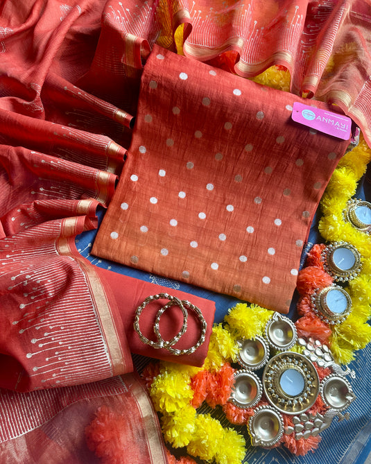 Banarasi ombré Mul Chanderi suit set with block print dupatta