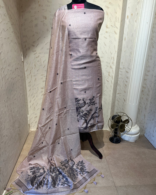 Peacock motifs Jamdani silk suit set