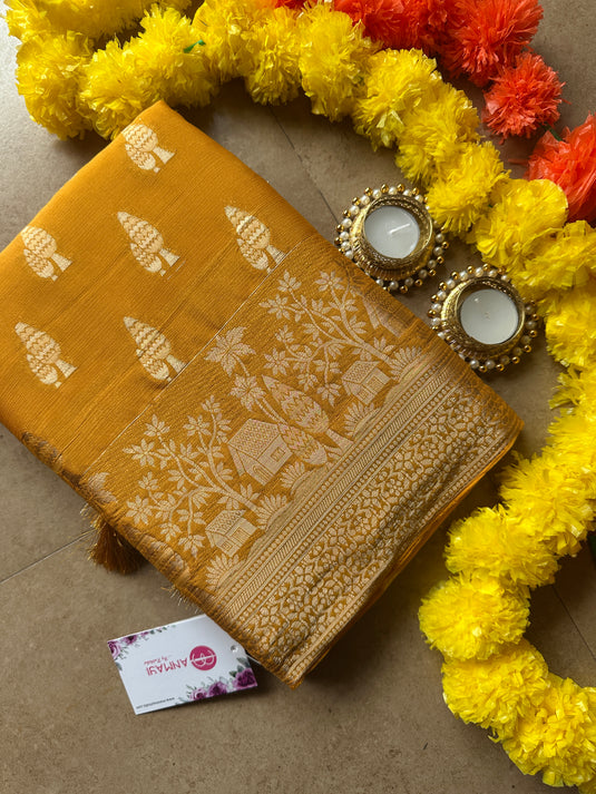 Pine tree chiffon banarasi saree with tassels