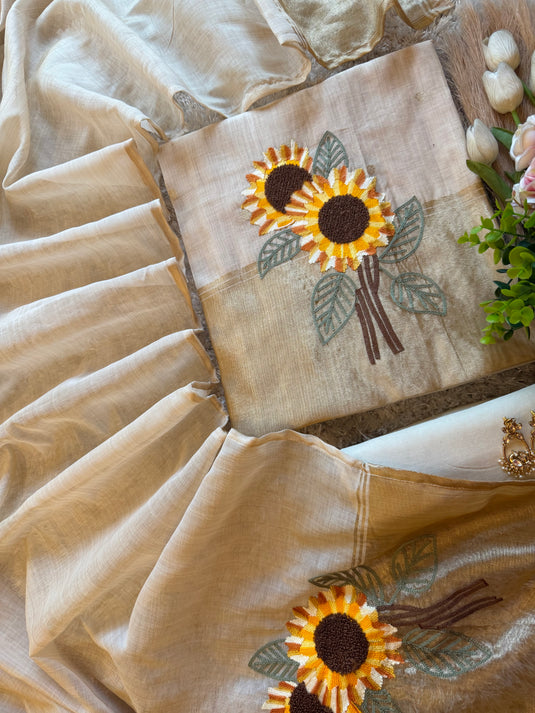 Crochet sunflower ivory Jamdani suit set