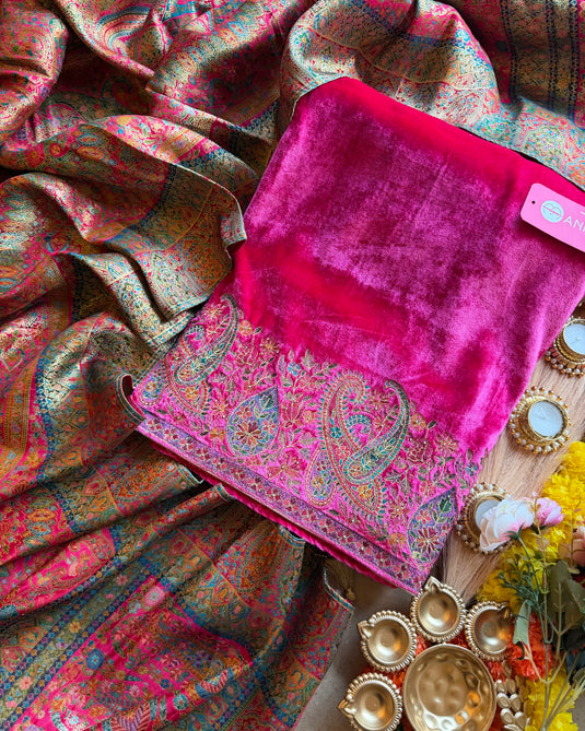 Velvet Dori Daman suit set with Kani Weave dupatta