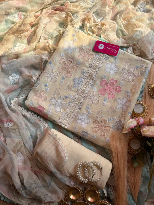 Soft georgette pastel floral suit set