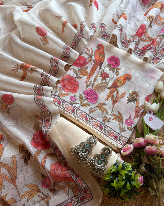 Linen digital parrot garden suit set