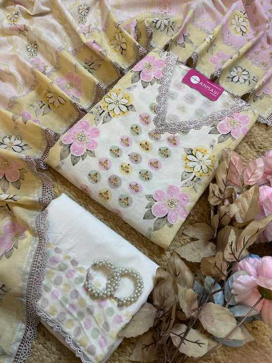 Soft shaded pallets pure linen floral suit set