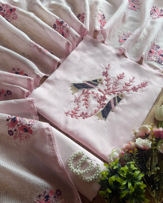 Kota Doria bird embroidered suit set