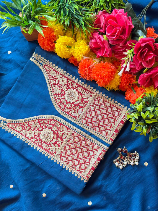 Aarzoo Patched Dori neck pure Mul Chanderi suit set