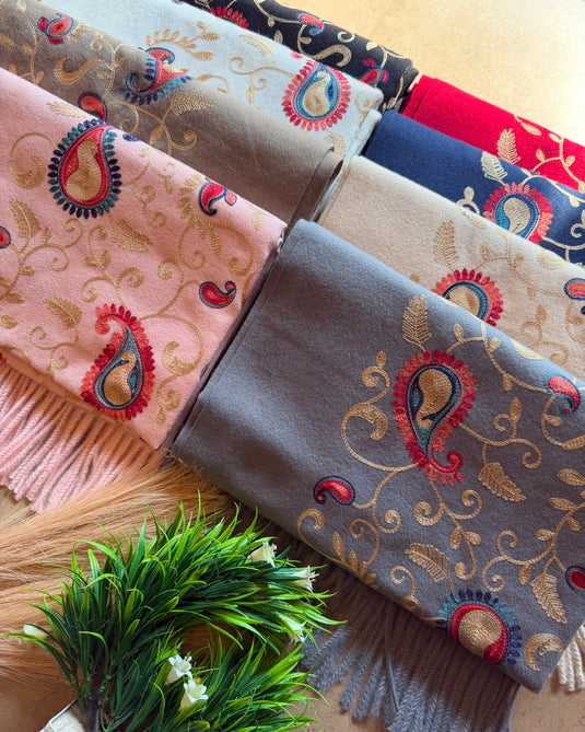 Aari work soft wool Kashmiri stole