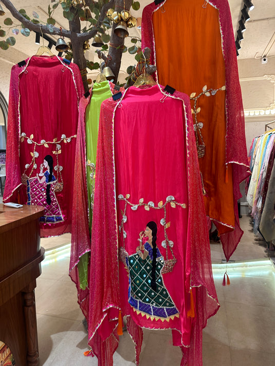 Upada silk gotta work jhula embroidered suit set