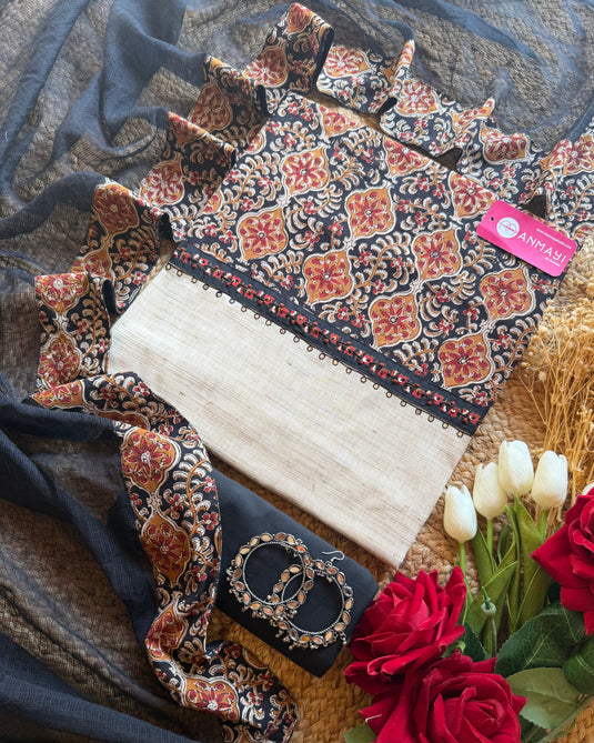 Ajrakh choli handloom cotton suit set with soft Kota dupatta