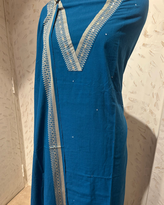 Soft Handloom Cotton v neck border suit set