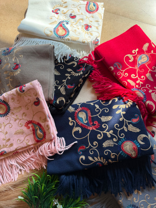 Aari work soft wool Kashmiri stole