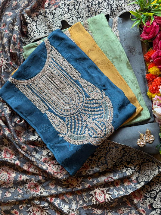 Self dolla silk Dori work suit set with Banarasi weave dupatta