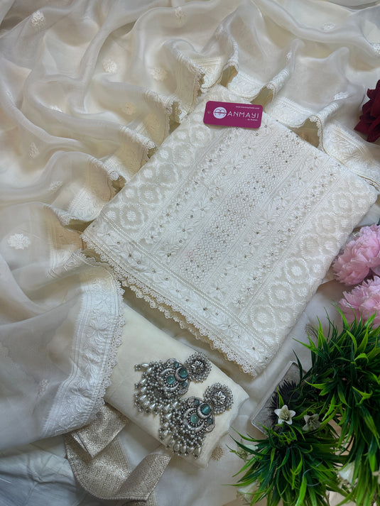 Georgette Jamdani Chikankari fusion suit set