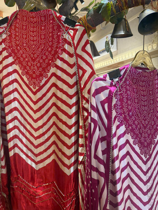 Zig zag Bandhani print gajji silk suit set