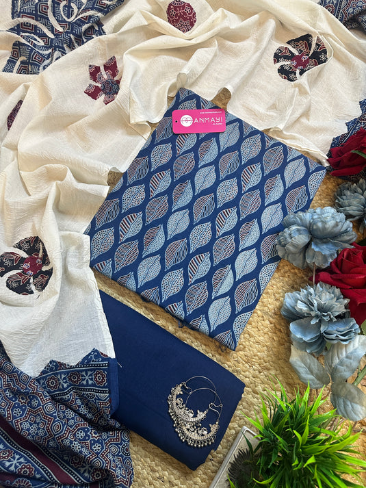 Pure Cottons Ajrakh with patched cotton dupatta