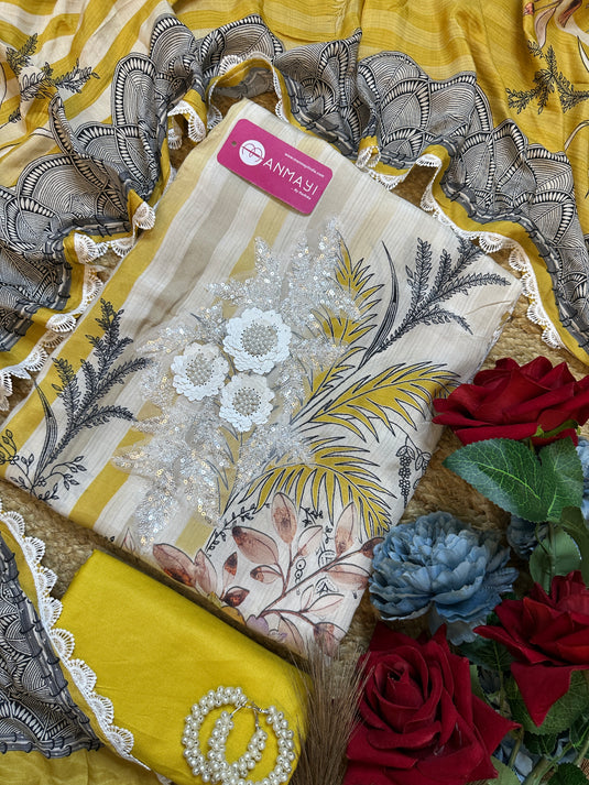 Pakistani digital highlighted muslin suit set