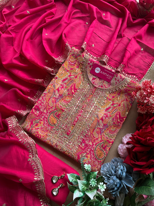 Modal printed rani pink suit set