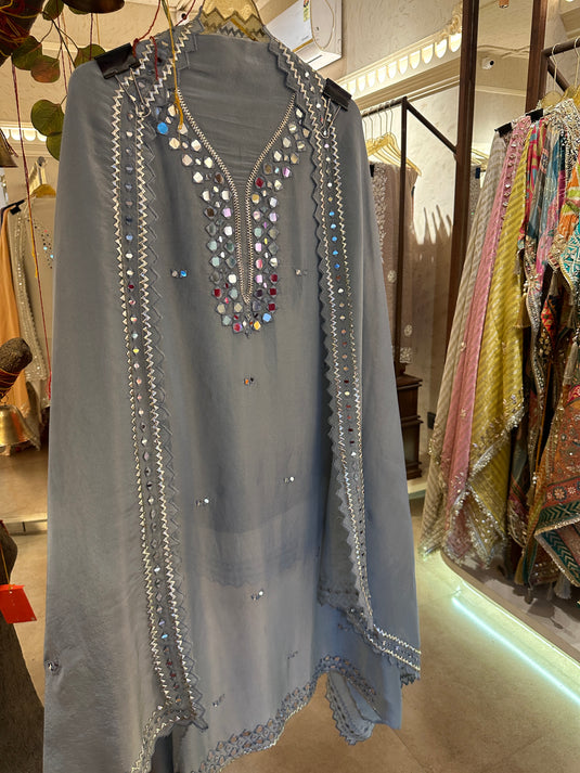 Mirror work shimmer pastel suit set
