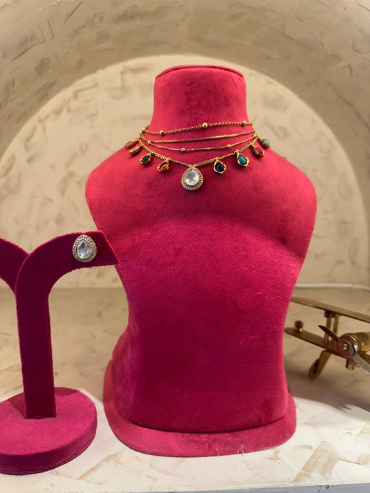 Layered chains with drops and earrings