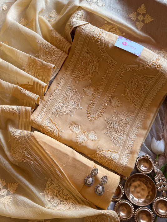 Panel Embroidered pure Mul cotton suit set
