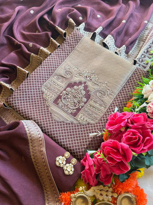 Kanjivaram temple cross weave suit set