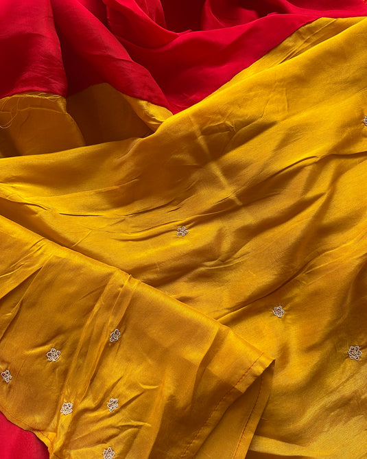 Upada silk hand embroidered saree with raw silk combination blouse