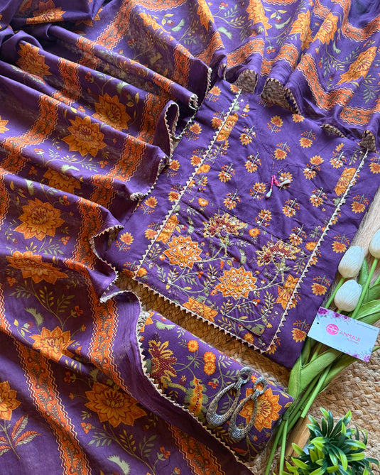 Bright bold embroidered yog cotton suit set