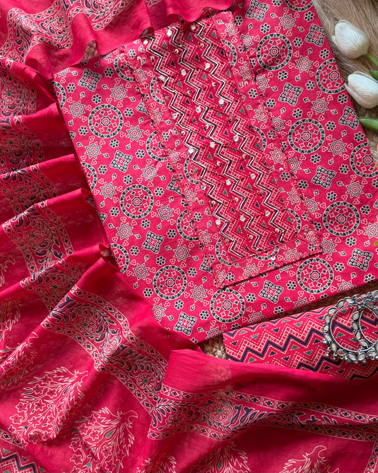 Ajrakh wheel print cotton suit set