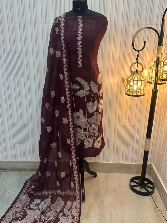 Flower bank pure linen highlighted suit set