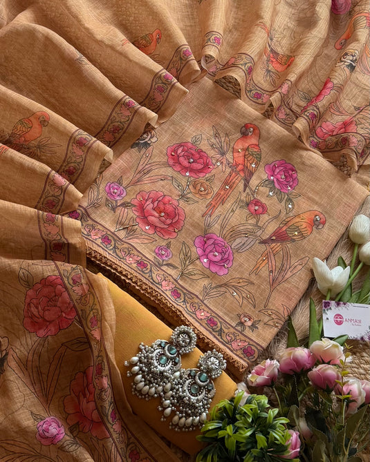 Linen digital parrot garden suit set