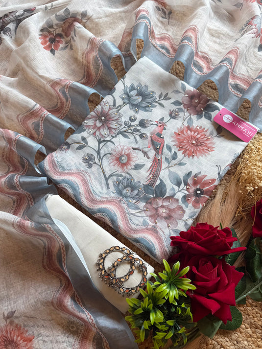 Sparrow print printed linen suit set