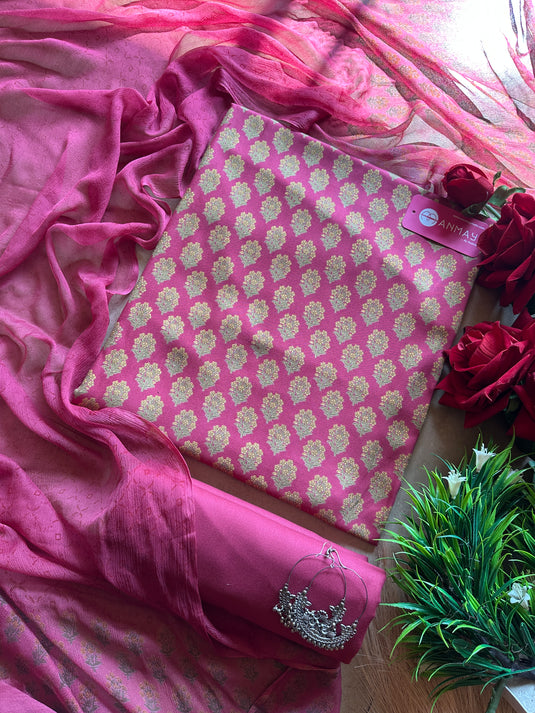 Block print pure spun suits with pure chiffon dupatta