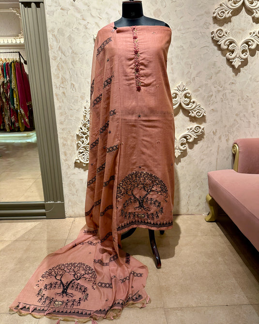 Warli work Jamdani cotton silk suit set