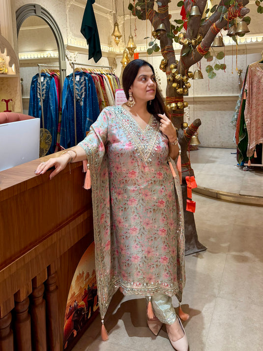 Pastel printed shimmer gotta work kaftan set