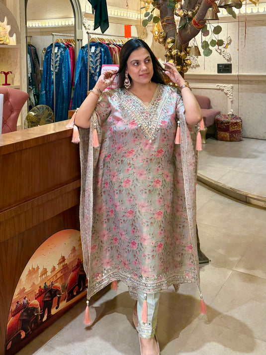 Pastel printed shimmer gotta work kaftan set