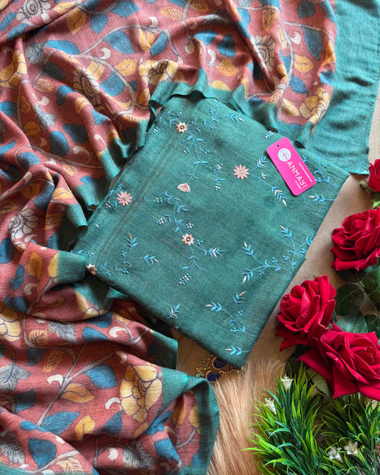 Jaal weaving pure pashmina suit set with digital pashmina shawls