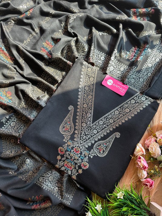 Jamawar v neck weaving suit set