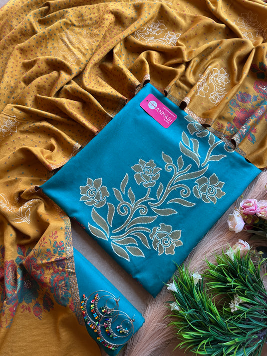 Jamawar flowery combination suit set