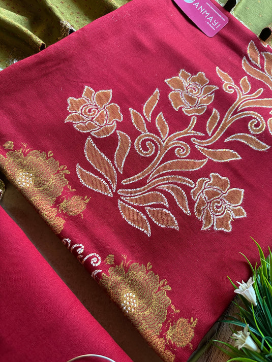 Jamawar flowery combination suit set