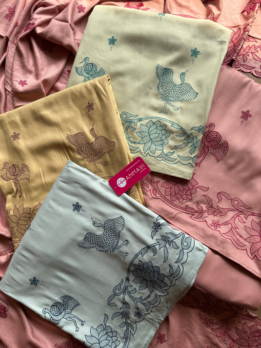 Pure pashmina swan embroidered cutwork suit set