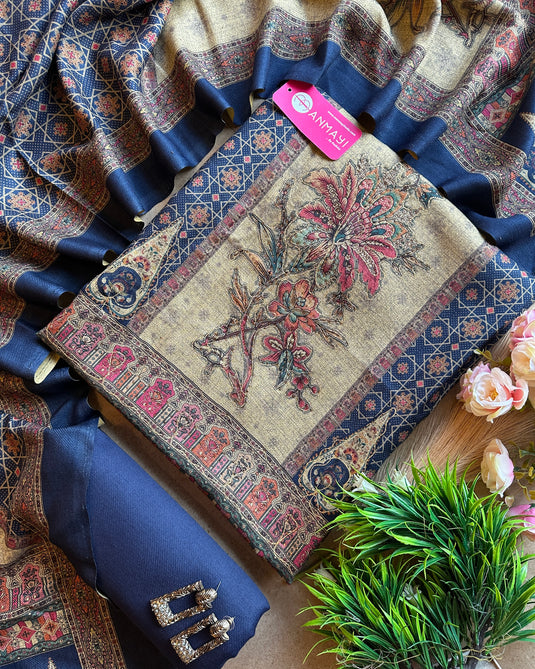 Pakistani print soft spun suit set with highlights