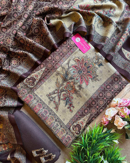 Pakistani print soft spun suit set with highlights