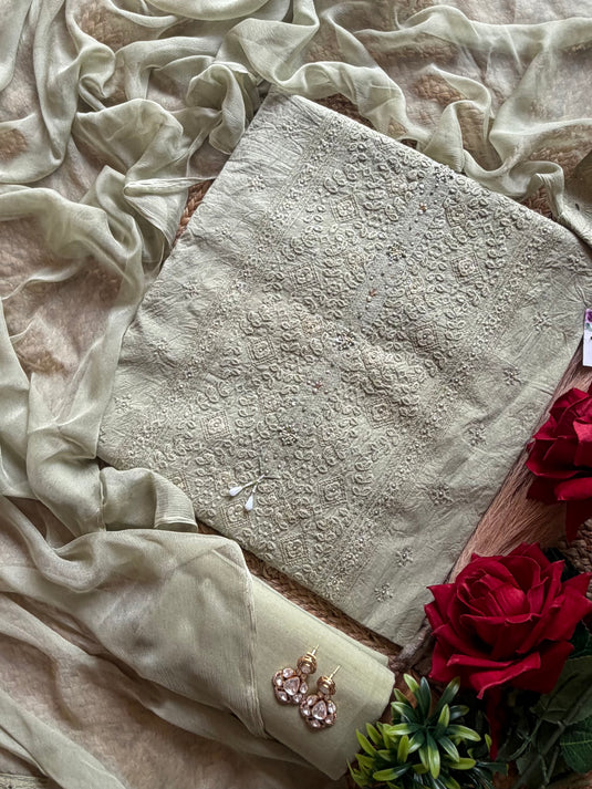 Fardi embroidery pure cotton suit set with pure chiffon dupatta